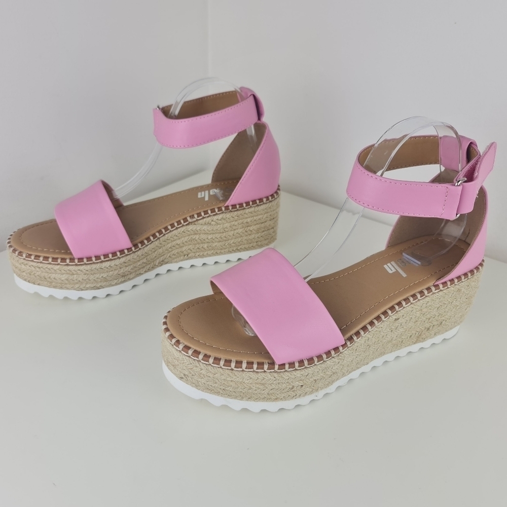 Shein Pink Faux Leather Ankle Strap Espadrille Wedge Sandals Size 11